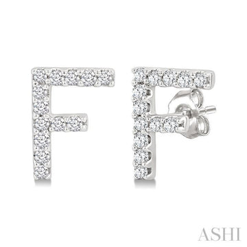 1/10 Ctw Initial 'F' Single Cut Diamond Earrings in 10K White Gold